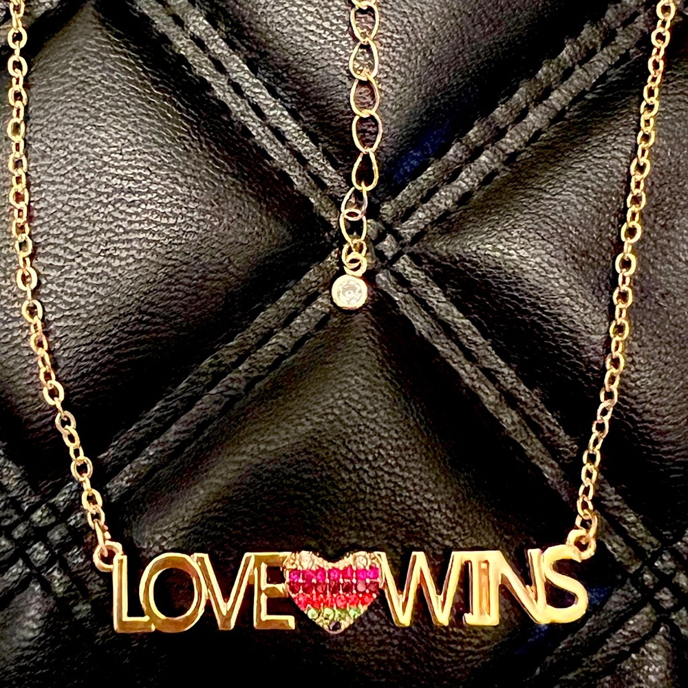 LOVE WINS Necklace * Rainbow LGBTQ + PRIDE * 17.5” - 20.5” * Gold Rainbow Heart